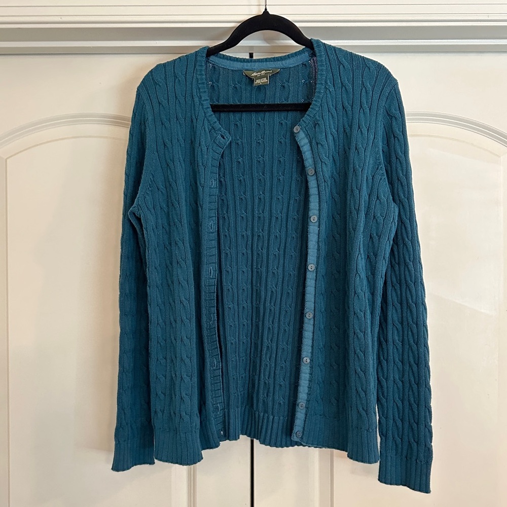 Eddie Bauer Teal Cable Knit Cardigan
